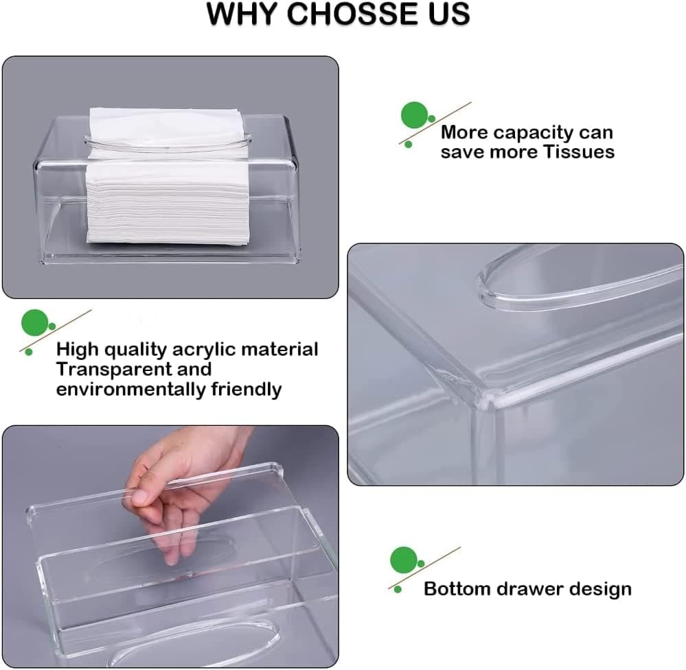 Rectangular Acrylic Tissue Box, Transparent Handkerchief Box, Tissue Box with Storage, Elegant Clear Acrylic Napkin Box Rectangular Acrylic Tissue Box, Transparent Handkerchief Box, Tissue Box with Storage, Elegant Clear Acrylic Napkin Box
